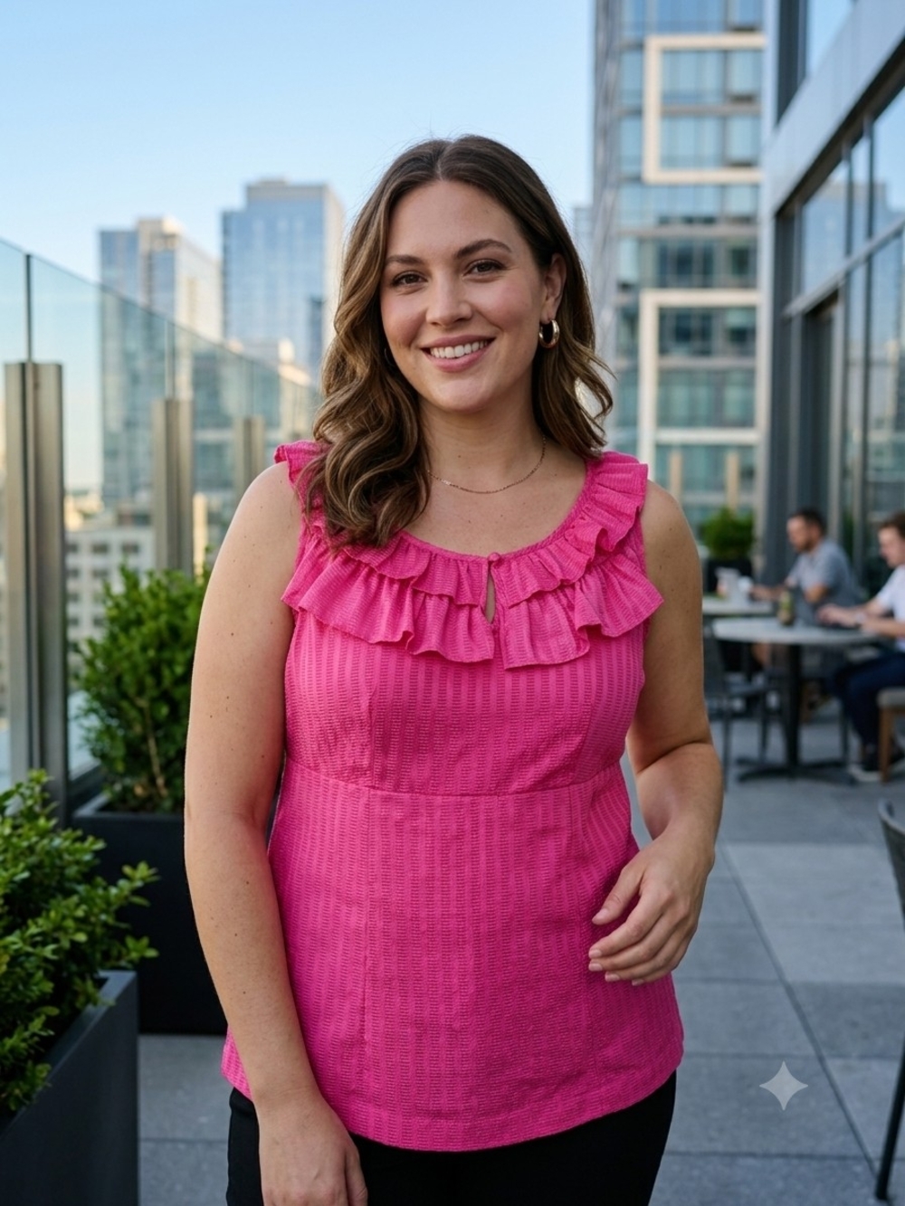 Lane Bryant Pink Ruffle Neck Sleeveless Blouse Top 18